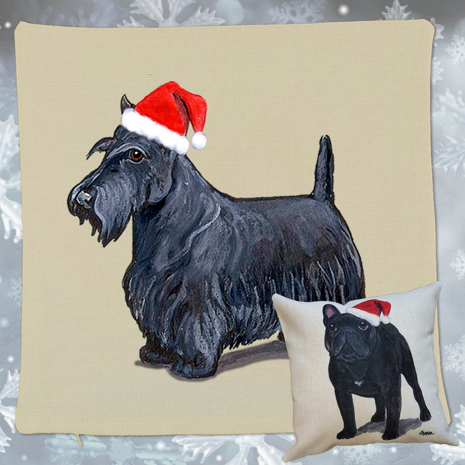 Scottish Terrier Santa Pillow Cover