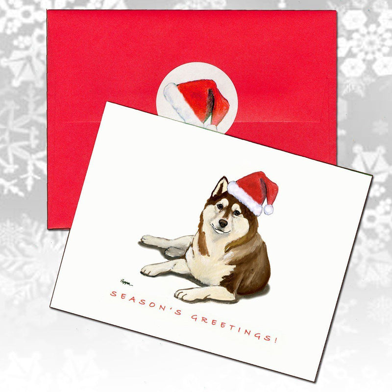 Siberian Husky, Brown and White Christmas Note Cards