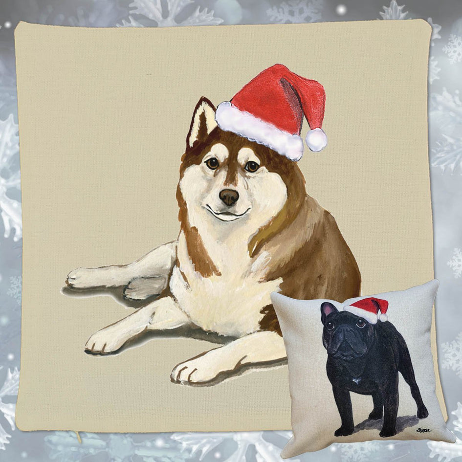 Siberian Husky Santa Pillow Cover