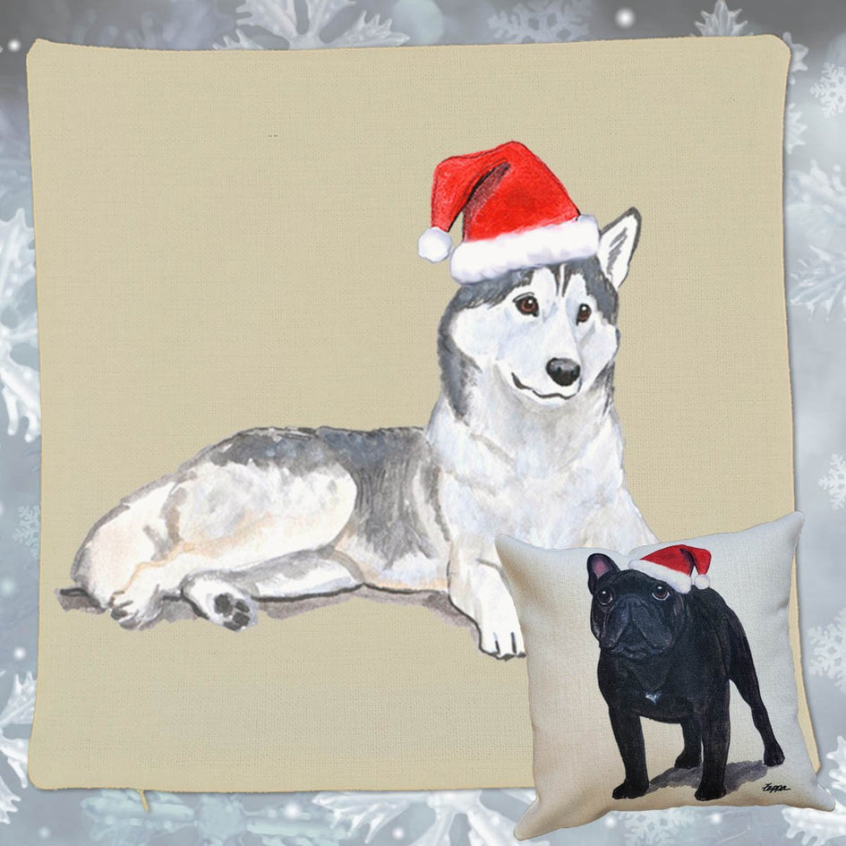 Siberian Husky Santa Pillow Cover