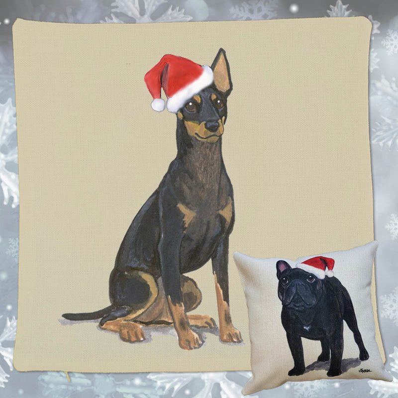 Toy Manchester Terrier Santa Pillow Cover