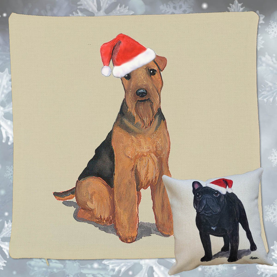 Welsh Terrier Santa Pillow Cover