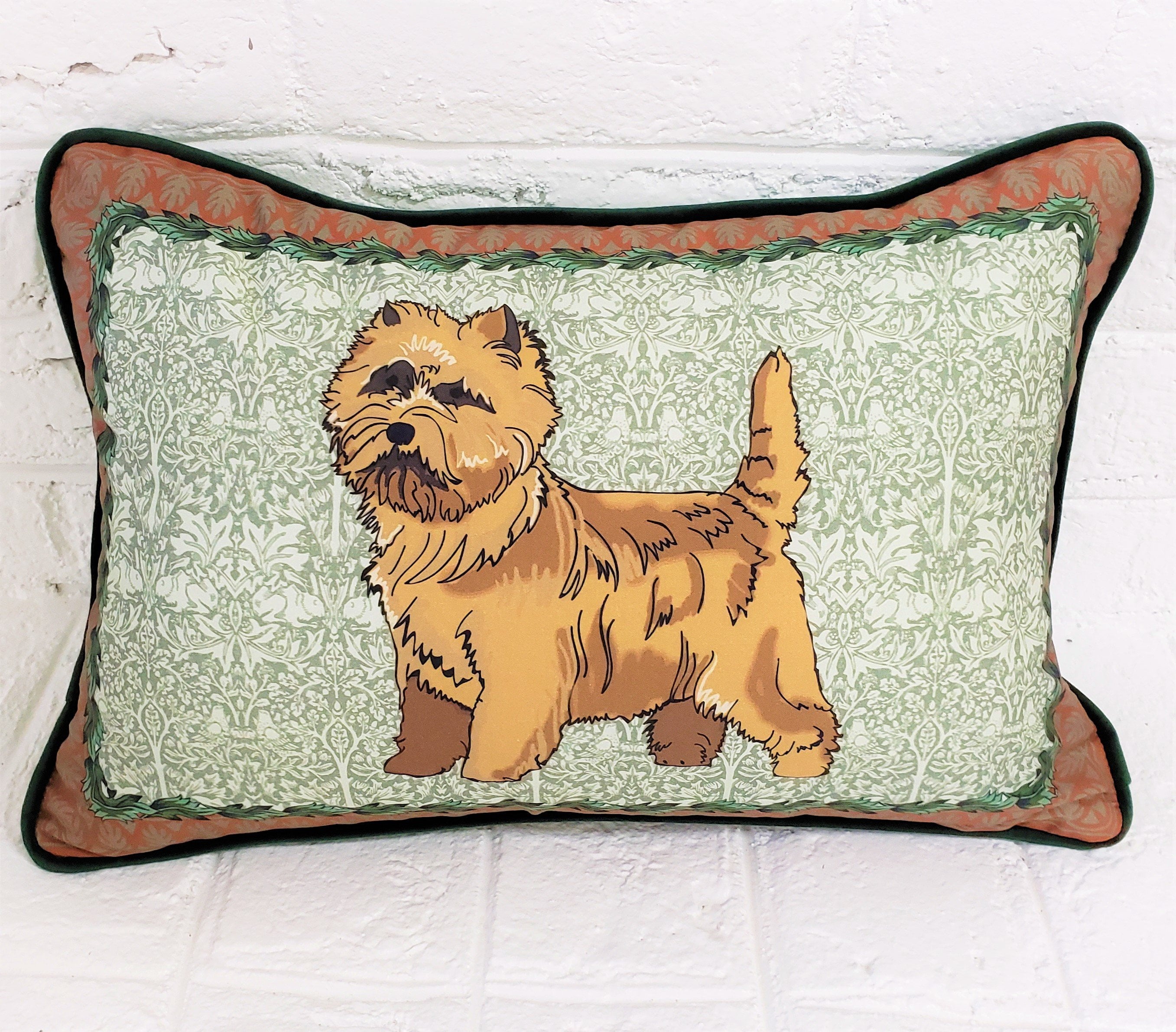 GABSHAIM Square Dog Pillow Cover - 18x18 Inch Canvas Cairn Terrier & Blue Rose Design For Couch Decor