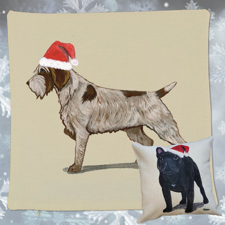 Wirehaired Pointing Griffon Santa Pillow Cover