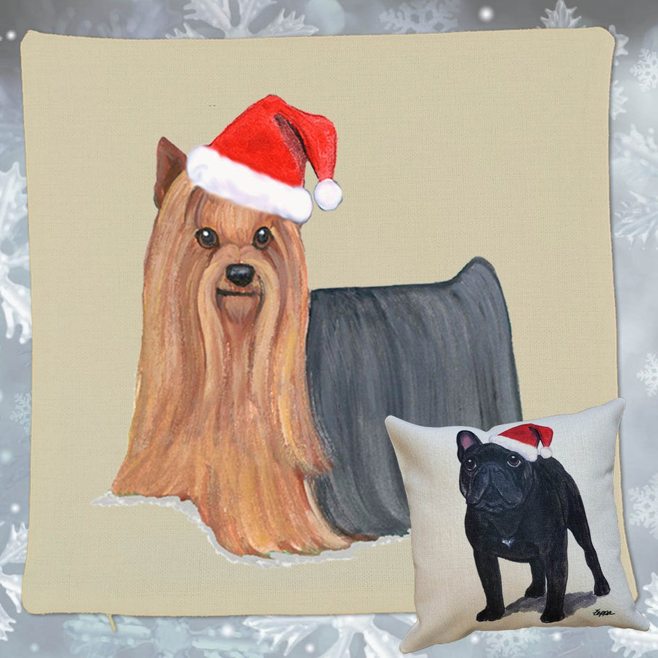 Yorkshire Terrier Santa Pillow Cover